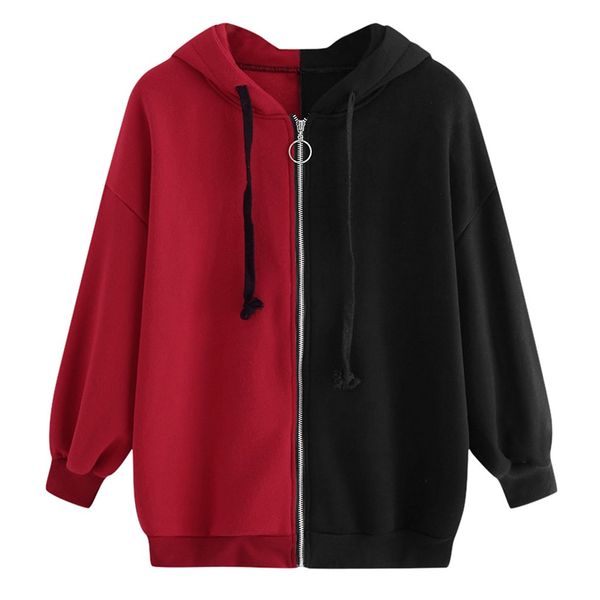 

autumn 2019 zipper warm fashion hoodies women long sleeve hoodies jackets hoody jumper overcoat outwear female sweatshirts, Black