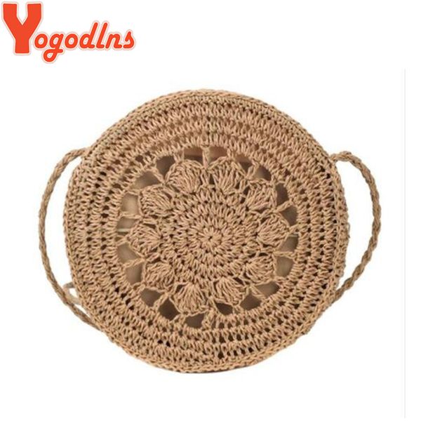 

yogodlns new женщины соломенная сумка bohemian rattan женский пляж сумки круг леди weave сумка ручной работы повседневная выдалбливают сумка