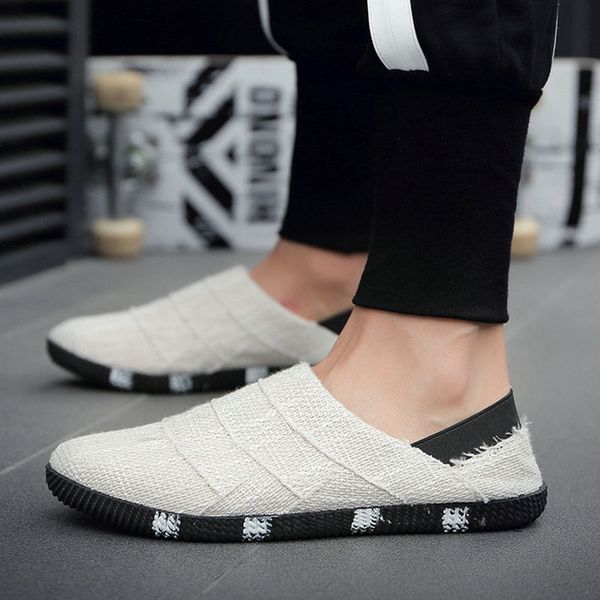 

2019 summer ethnic style men espadrille casual flats shoes canvas driving loafers flats insole shoes d11-07, Black