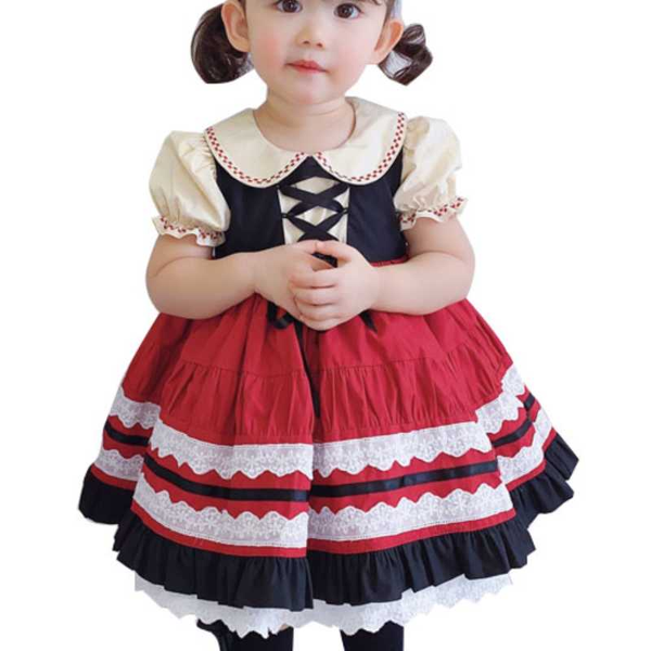 

vintage spanish england lolita baby girl peter pan collar ball gown princess dress for girls casual party turkey dress, Red;yellow