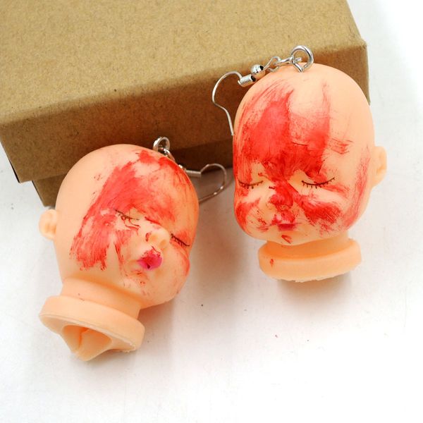

kawaii creepy baby bloddy doll earrings hook cute sleepy heart love halloween horrible er558, Silver