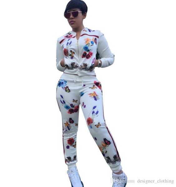 

2019 color rose butterfly print sports suit designer fashion casual women's clothing fitness wear autumn casual sportswear, Gray