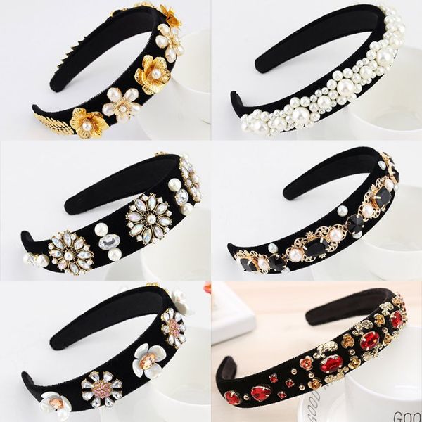 Fermagli per capelli Barrette Cerchietto per capelli con strass barocchi in stile vintage europeo e americano con foglie d'oro perlate all'ingrosso