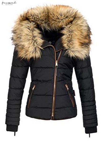 

new 2019 parkas female women winter coat cotton winter jacket winter womens black faux fur outwear parkas for women, Black;brown