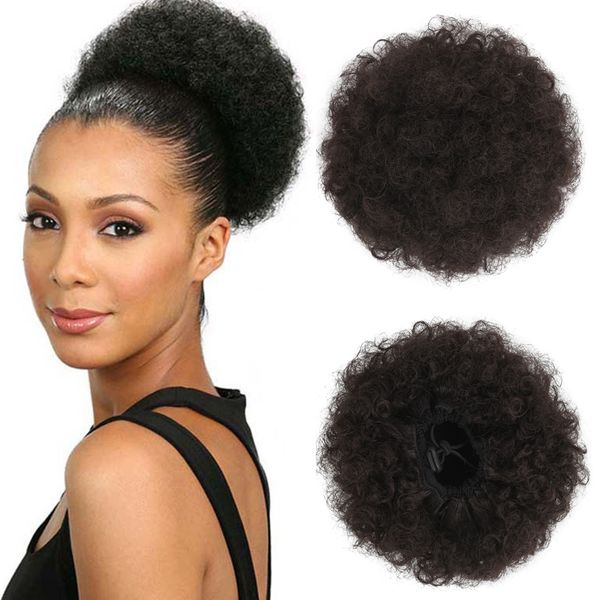 Capelli ricci afro crespi Bun Wrap Coulisse Coda di cavallo a sbuffo alta Short Updo per capelli naturali con 2 clip # 4