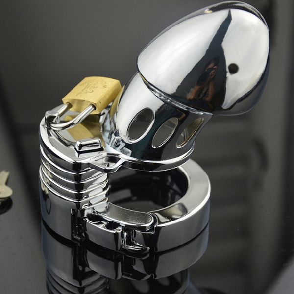 Adjustable Male Chastity Penis Anel de aço inoxidável de pica gaiola com Bondage Bloqueio de Dispositivo BDSM Sex Toy For Men