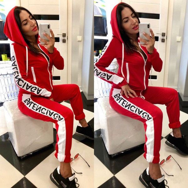 

the new design women tracksuit fashion casual 2 piece set letter pattern long sleeves t shirt + pants outfits sportswear jogging suit, Black