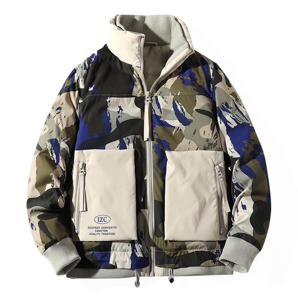 

men's down & parkas white duck jacket men 2021 autumn winter fashion print patchwork loose thick warm puffer hip hop cotton, Black