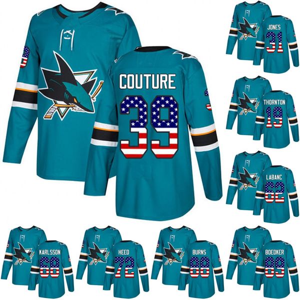 

San Jose Sharks Leafs USA Flag Jersey 39 Logan Couture 23 Barclay Goodrow 61 Justin Braun 27 Joonas Donskoi Hockey Jerseys