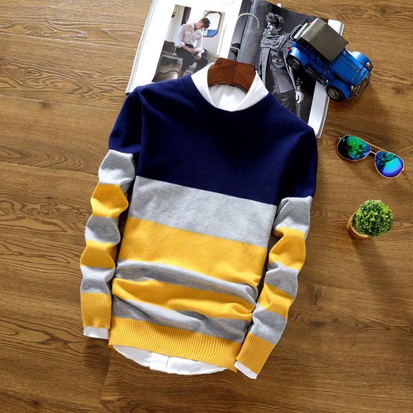 

wipu 2018 new autumn fashion men's pullover sweaters long sleeve round neck striped knitting cashmere christmas sweater men, White;black