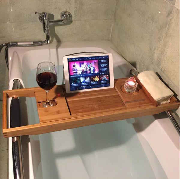 

bathroom bath tub books phone wine cup rack shower tray holder home l stand sundries organizer adjustable bathroom shelves