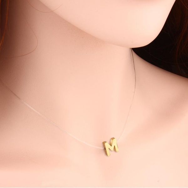 

pun silver w invisible chain necklace accessories mens chains male letters choker male pendant necklace women chocker neckless, Golden;silver