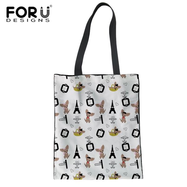 

forudesigns девушка дама магазины сумка чихуахуа в париже печать женщина большие totes плечо сумка складная повседневная сумка бич