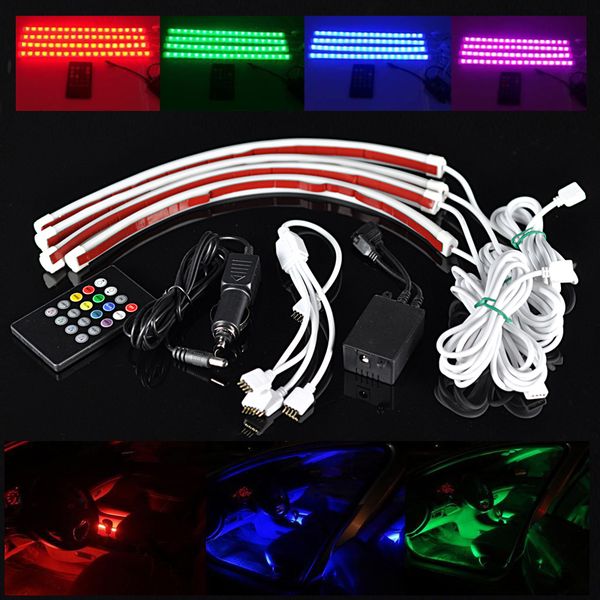 

1 set 4pcs car rgb led strip light under car tube underglow underbody neon light system kit decorative lamp with wireless remote
