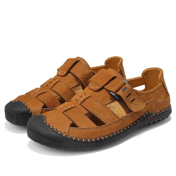 

tgobro summer fashion baotou sandals men's outdoor leather beach breathable men's shoes casual shoes, Black