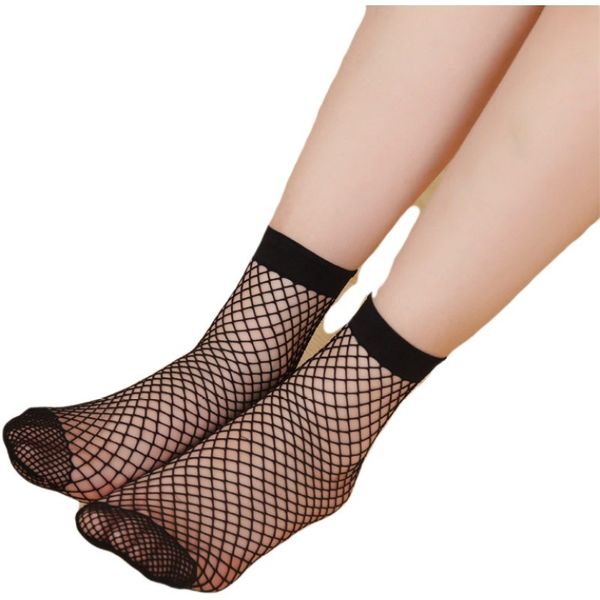 

fashion women's fishnet socks medium tube mesh socks harajuku short fishnet socks japanese short tube mesh wire, Black