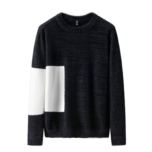 

sweater men casual o-neck pullover men autumn slim fit sweaters knitted patchwork pull homme, White;black