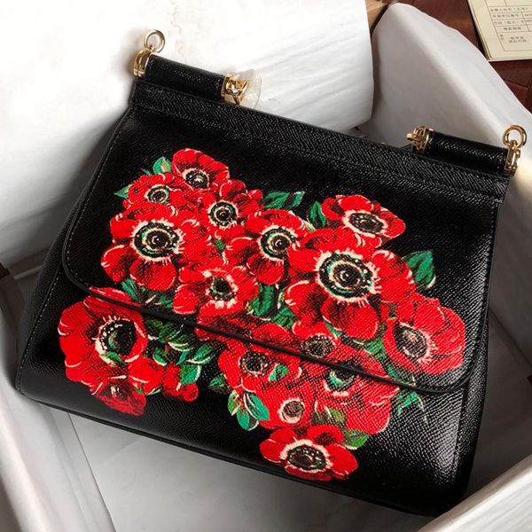 

2019 new tyle red floral icily erie pattern printing ingle houlder tote me enger handbag lady bag layer leather leopard