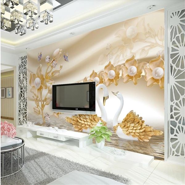 

luxury golden flower swan jewelry wallpapers tv background wall modern wallpaper for living room