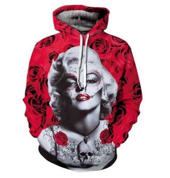 

new fashion women/men's marilyn monroe casual 3d printed crewneck sweatshirts hoodies sportwear coat wr201, Black