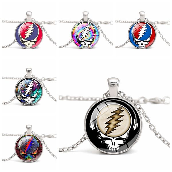 

grateful dead necklace skull pendant necklaces steal your face skull music fans gift souvenir glass cabochon custom picture diy jewelry, Silver