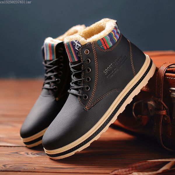 

men's winter snow boots fur ankle boots men casual shoes plush men outdoor work shoes plus size tyu7, Black