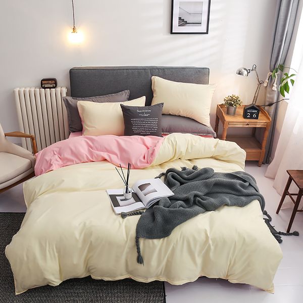 

lychee simple bedding set solid polyester duvet cover bed sheet pillowcase bedclothes 3-4pcs/set bed sets