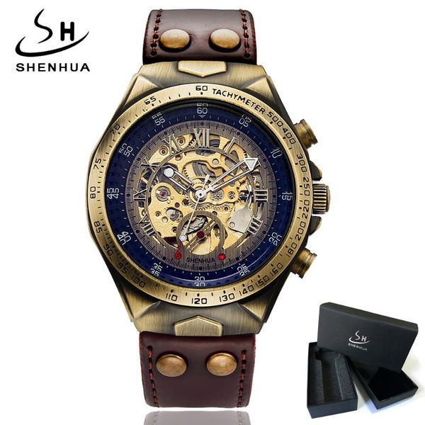 

2020 men steampunk mechanical watches mens skeleton mechanical automatic retro leather watch man clock mechanism male wristwatch, Slivery;brown