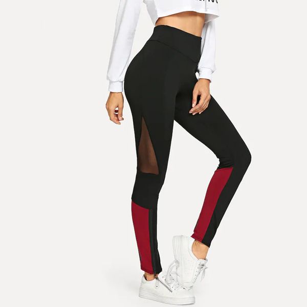 

women's fashion stitching perspective solid color yoga leggings leggings sport women fitness calzas deportivas mujer fitnes, White;red