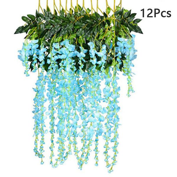 

12х искусственного шелка глициния сад висит цветок листьев плюща гирлянда стринг лоза