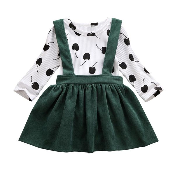 

2pcs toddler kid baby girl clothes polka dot +strap skirts warm outfit set, White