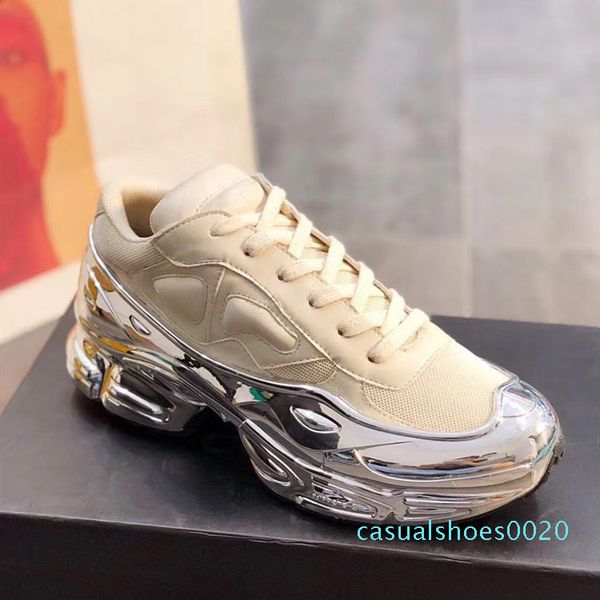 

2019 new listing raf simons shoes woman casual retro leather breathable mesh increased mirror liquid silver platform womens shoes 35-40 c20, Black