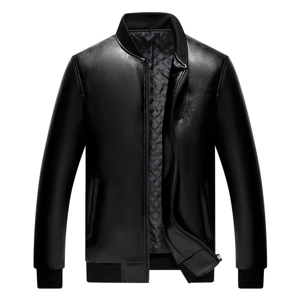 

2019 new style creative leather coat men's jacket daddy clothes middle-aged leather coat men's casual jacke, Black