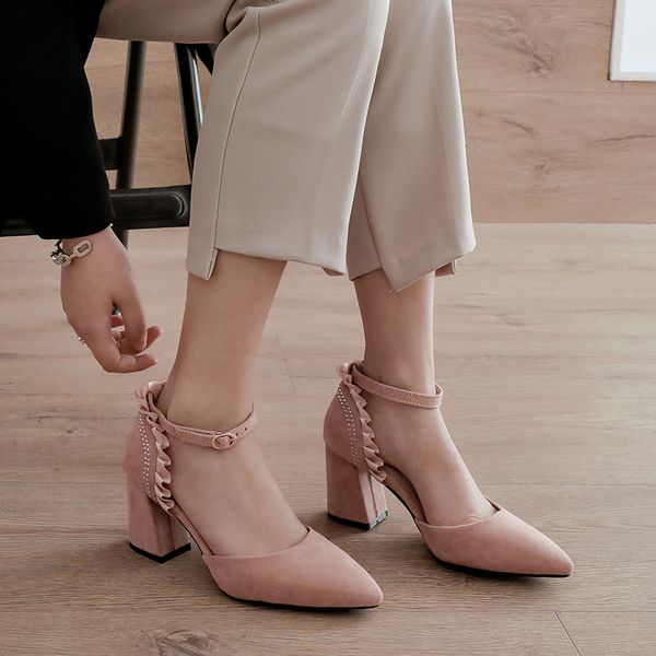 

fashion ladies high heels female zapatos mujer pointed toe pumps women shoes woman party ankle strap pump summer sandals, Black