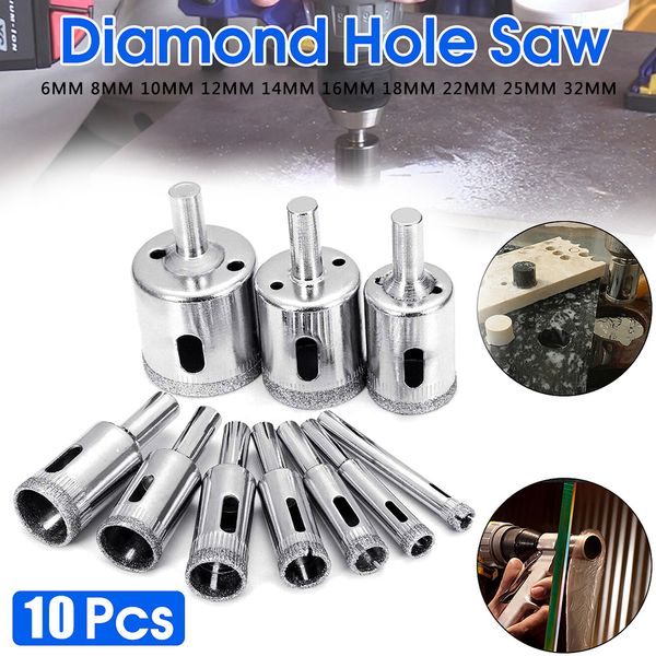 

10pcs diamond drill bits tile hollow core drill bits extractor remover tools hole saws for glass herramientas para carpinteria