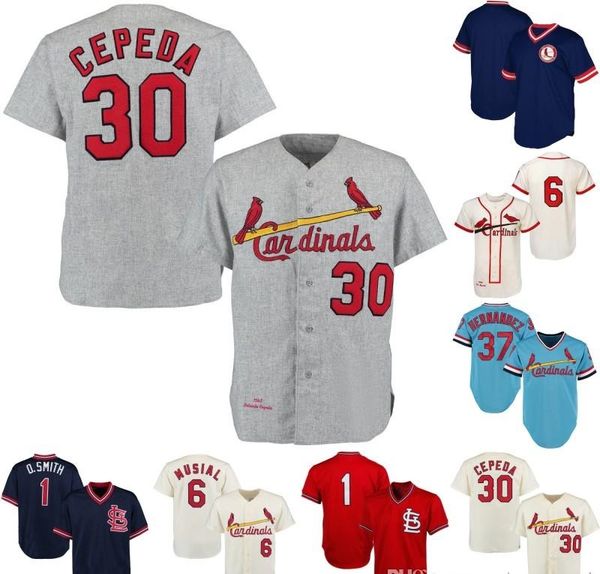 

mens st. louis 1 ozzie smith 1963 stan musial 1967 orlando cepeda 1979 keith hernandez retro baseball jerseys ing, Blue;black