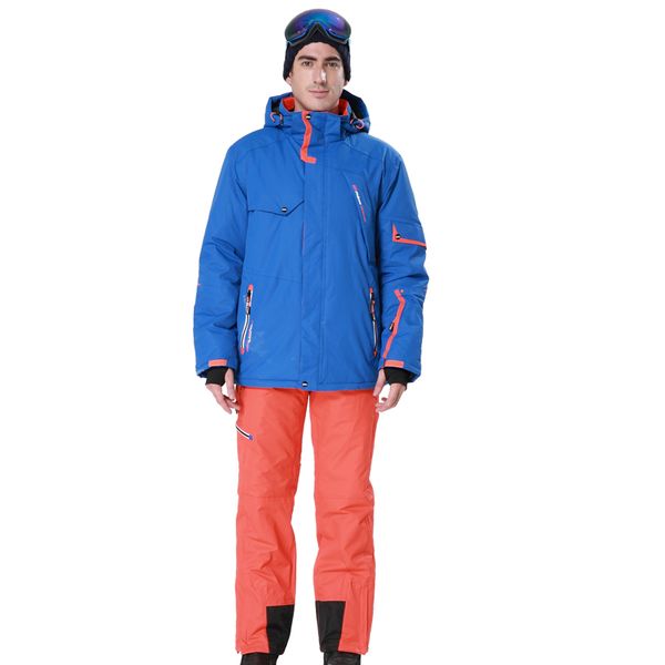 

phibee men ski suit blue ski jacket matched yellow orange red pants windproof waterproof -30 degree 8024