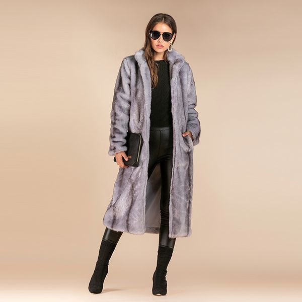 

winter women faux fur coat luxury long fur coat stand collar slim overcoat thick warm plus size female plush coats, Black