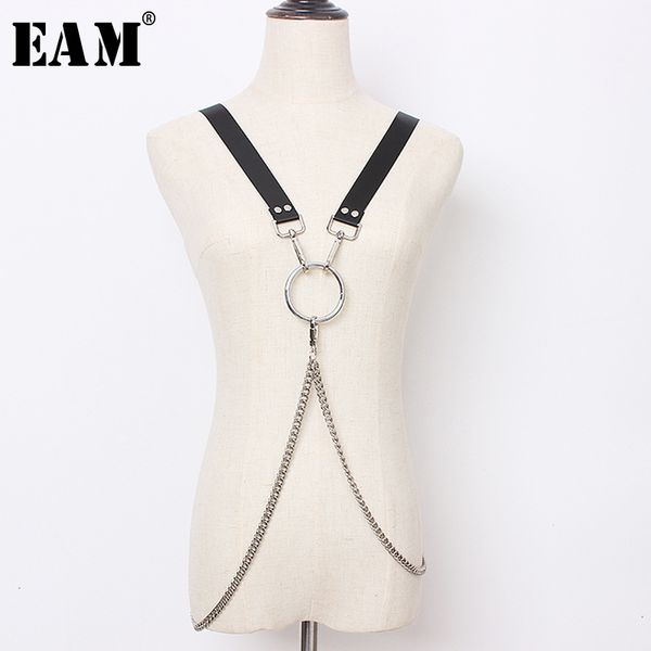 

eam] pu leather metal ring chain spliced strap belt personality women new fashion tide all-match autumn winter 2019 jz150, Black;brown