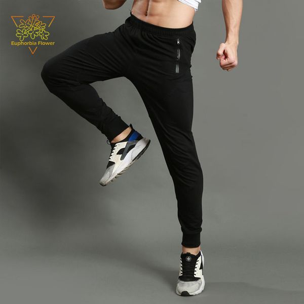 

jslx1005 running men sweatpants running pants two zipper pocket rib hem trousers football sports bottom training fitness pants, Black;blue