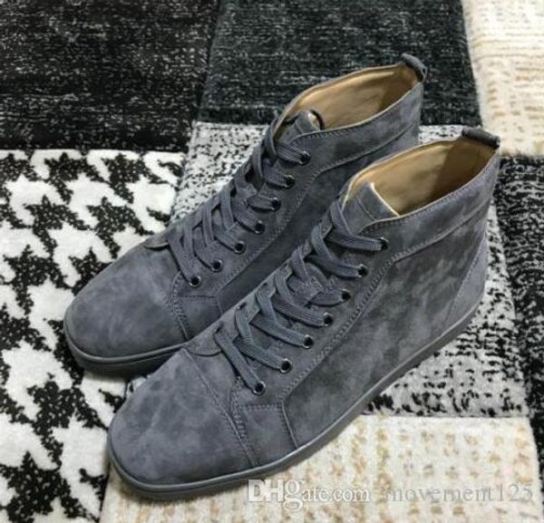 

original box] luxury designer brand men shoes red bottom sneaker party wedding shoes,love high cut suede spikes lace-up casual shoes, Black