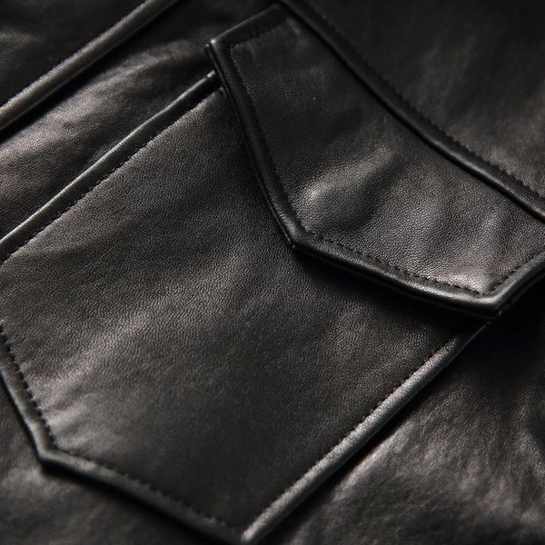 

2020 new genuine leather jacket men vintage sheepskin coat hood motorcycle men's leather jackets casaca cuero kfs19m011, Black