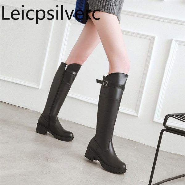 

women's boots the new winter fashion round head zipper mid heel high tube women's shoes plus size 34-43 heel height 5cm black