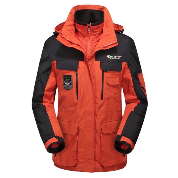 

outdoors couple 3 in 1 men women warm jacket camping hiking mountaineering waterproof windproof clothes cold-proof windbreaker, Blue;black