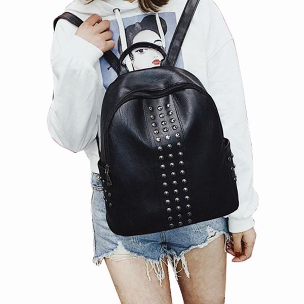 

women pu leather cute backpack rivet studded casual lightweight daypack travel satchel with large capacity