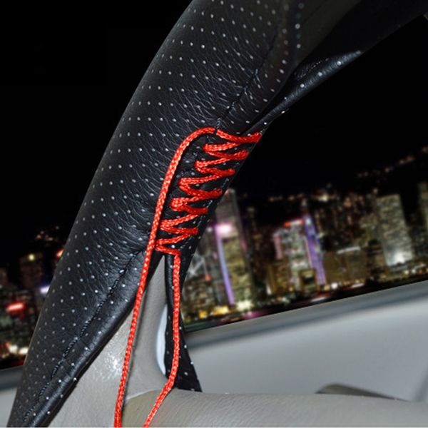 

car steering wheel cover 38cm 40cm hand stitched diy microfiber wheel cover of car with needle and thread interior accessories
