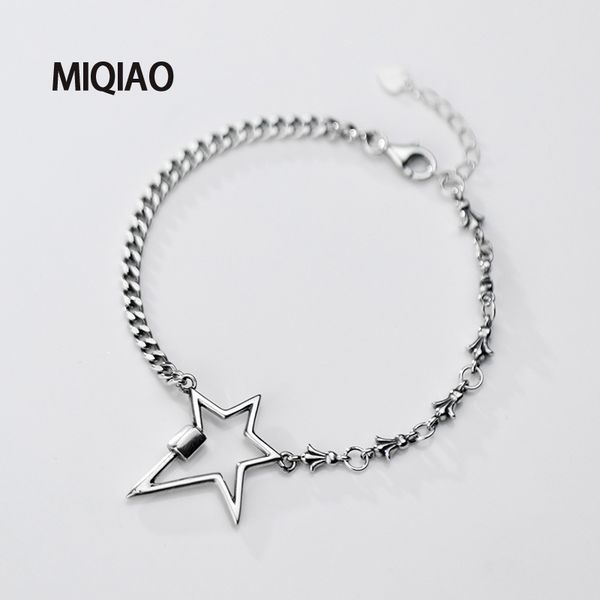

miqiao 925 sterling silver bracelet female fashion personality asymmetric five-pointed dainty star thai silver jewelry love gift, Black