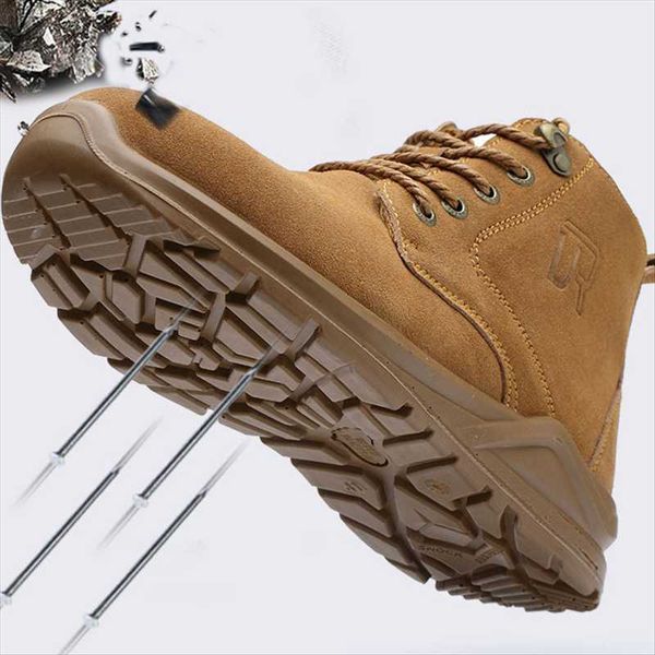 

2020 new men's boots waterproof non-slip wear-resistant work safety shoes cow suede breathable construction indestructible shoes, Black