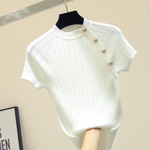

knitted ice-spun short-sleeved t-shirt women 2019 spring summer new skinny ins internet celebrity white t-shirt slim women1