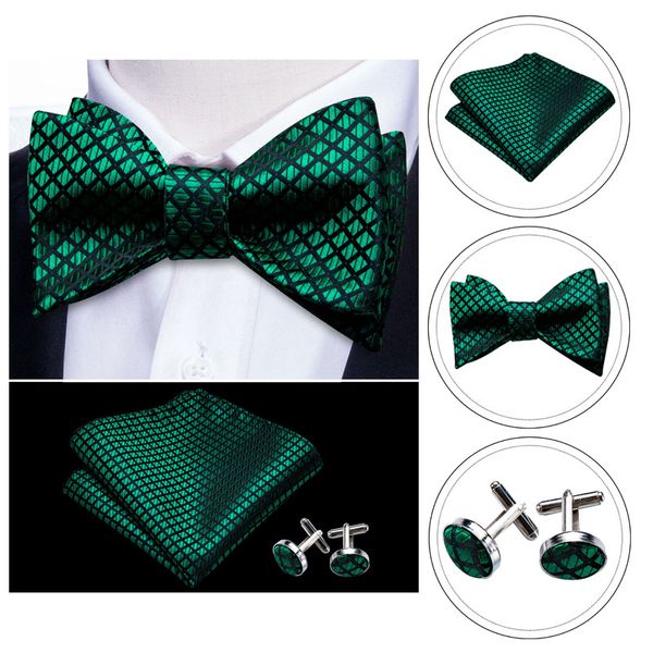 

bowtie for men solid green bow tie plaid silk bowtie set handkerchief cufflinks checked bows self-tied tie barry.wang wholesale, Black;blue